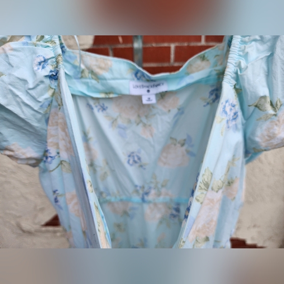 10 LoveShackFancy Estelle Floral Blue Puff Short Sleeve Midi Dress Target - Picture 13 of 16